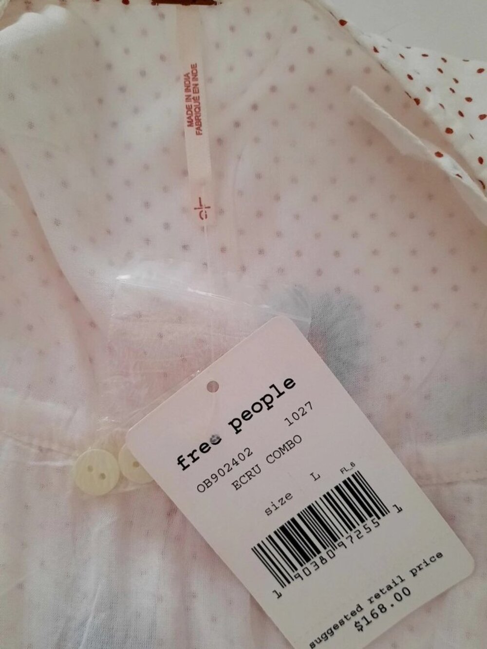 Free People Daisy Chain Cotton Midi Dress Embroidered Ecru Combo Size L NWT - Picture 8 of 13
